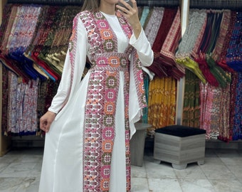 Abaya Thobe Thob Embroidered Palestinian Traditional Arabic Dress cardigan