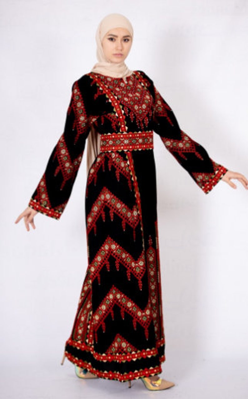 Princess Thobe Embroidered Palestinian Maxi Dress Long Sleeves Kaftan Palestinian Design And Embroidery