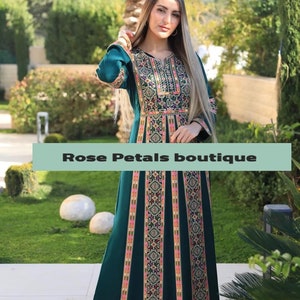 Thobe Embroidered Palestinian Maxi Dress Long Sleeves Kaftan Palestinian Design And Embroidery heart Sleeves