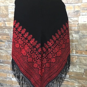 Black Shawl / Poncho/ Wrap With Red Palestinian Stitch / Embroidery - Etsy