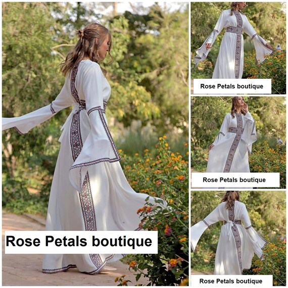Princess Thobe Embroidered Palestinian Maxi Dress Long Sleeves Kaftan Palestinian Design And Embroidery