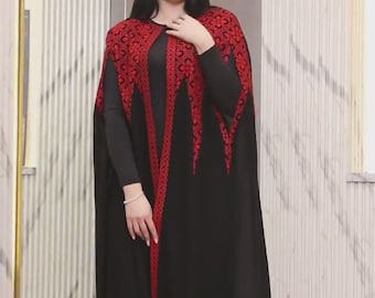 one size Abaya thobe Embroidered Palestinian Jordanian Traditional Arabic Dress Cape bisht with internal Dress