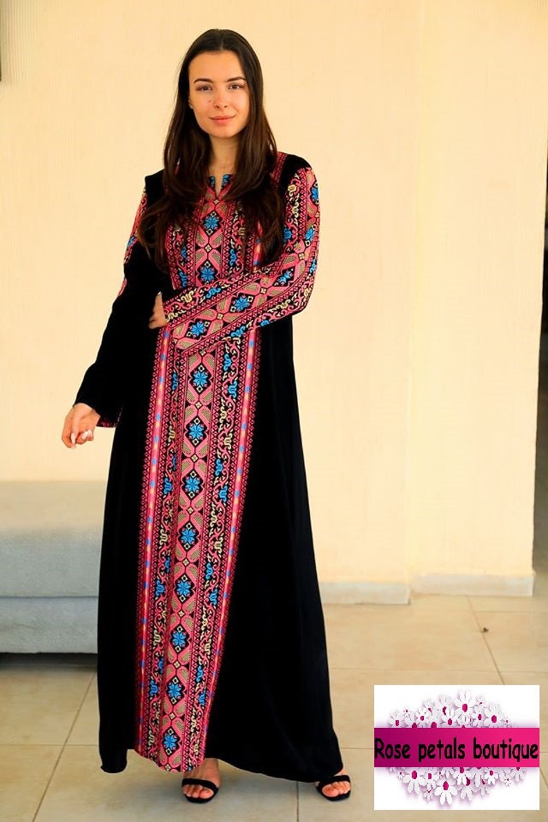 Thobe Embroidered Palestinian Maxi Dress Long Sleeves Kaftan | Etsy