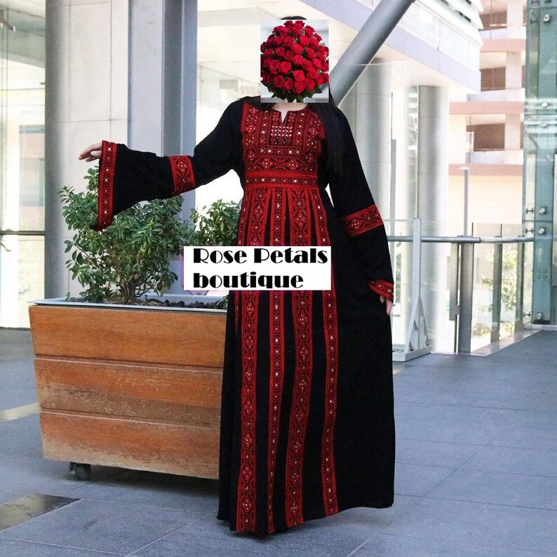 Thobe Embroidered Palestinian Maxi Dress Long Sleeves Kaftan Palestinian Design And Embroidery