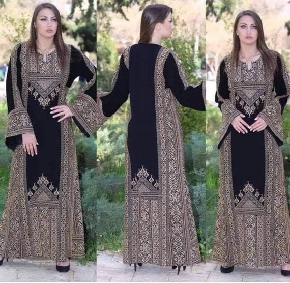 Princess Thobe Embroidered Palestinian Maxi Dress Long Sleeves Kaftan Palestinian Design And Embroidery
