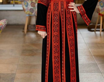 Thobe Embroidered Palestinian/Jordanian Maxi Dress Long Sleeves Kaftan Palestinian Design And Embroidery