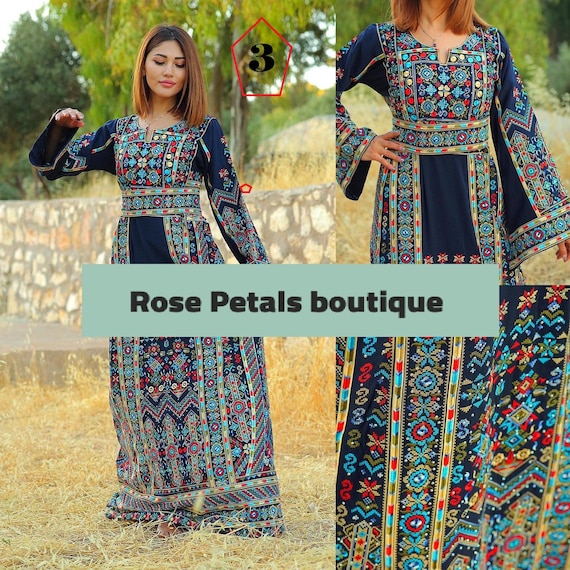 Princess Thobe Embroidered Palestinian Maxi Dress Long Sleeves Kaftan Palestinian Design And Embroidery