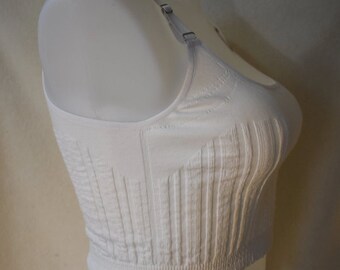 BRA-size -XL-the woven one, white dyed cotton with spandex for fitting ease.