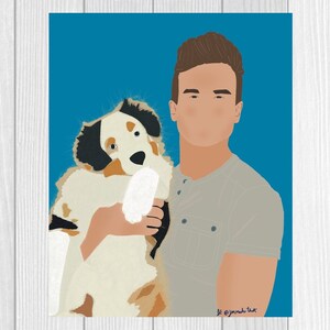 Custom illustrated portrait: person with a pet