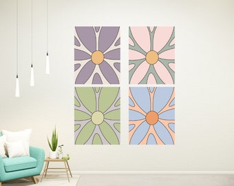 Daisy Flower Art Print, Set of 4 Minimalist Floral Wall Art, Flower Wall Poster Home Decor Printable Digital Download