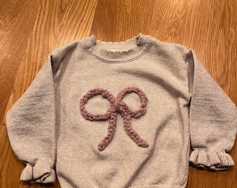 Bow embroidered sweater: personalized for baby, toddler, child. baby shower, Valentine's Day, Christmas gift, kid birthday present