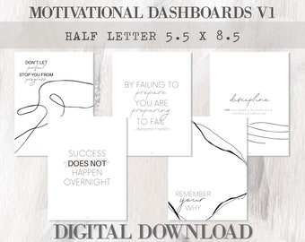 Motivational Printable Planner Dashboards - HALF LETTER SIZE - Minimal Aesthetic Decorative Insert