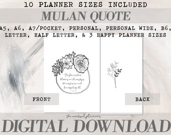 Mulan Quote Planner Printable - 10 Planner Sizes - Simple, Neutral, Minimal, Decorative Dashboard