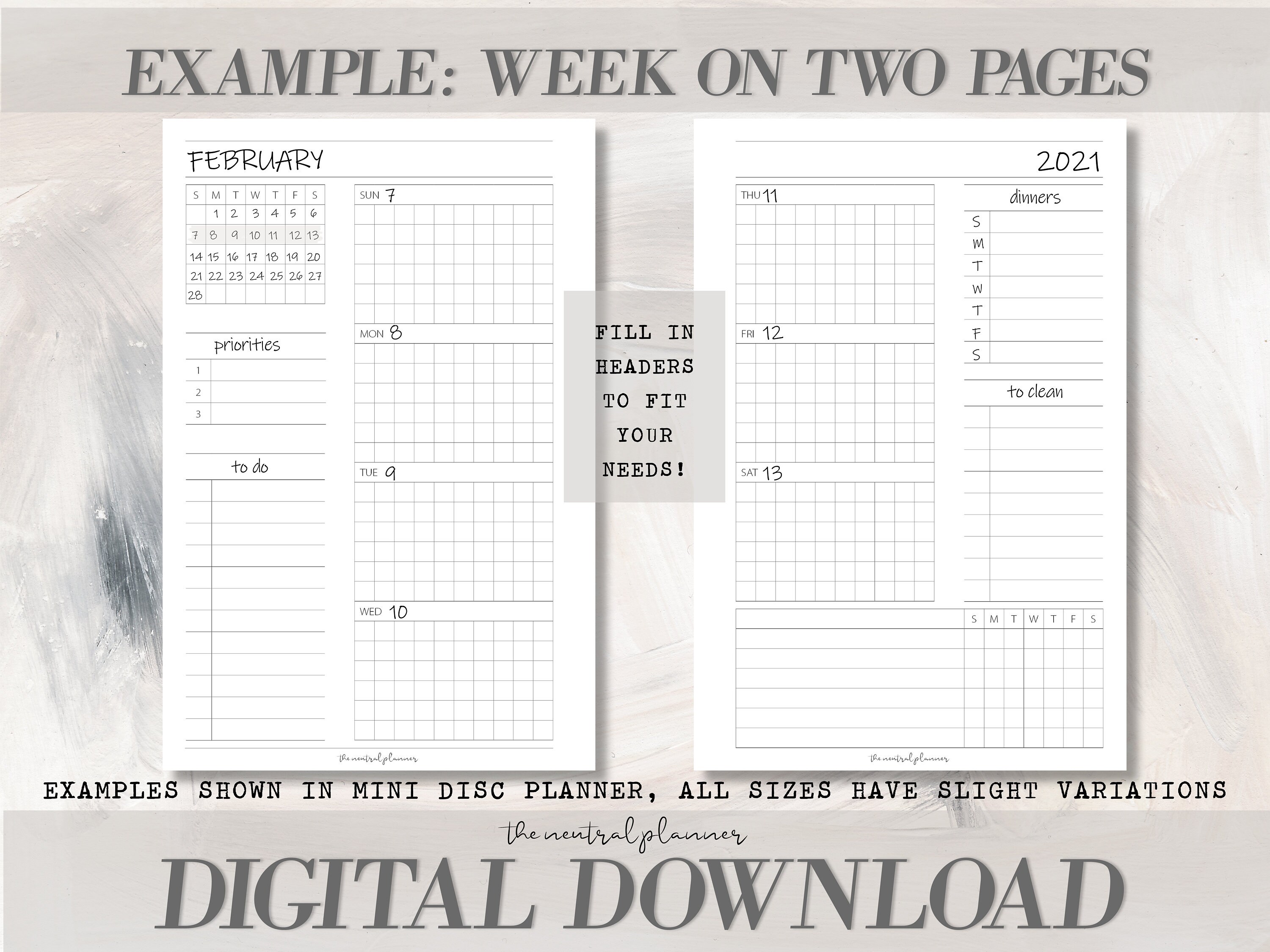 Mini Happy Planner Week on Two Pages Minimal Aesthetic Weekly Printable ...