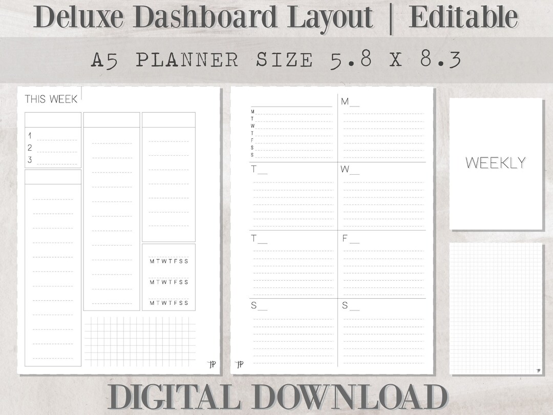 Editable Weekly Printable Planner Insert - A5 SIZE - Deluxe Dashboard ...