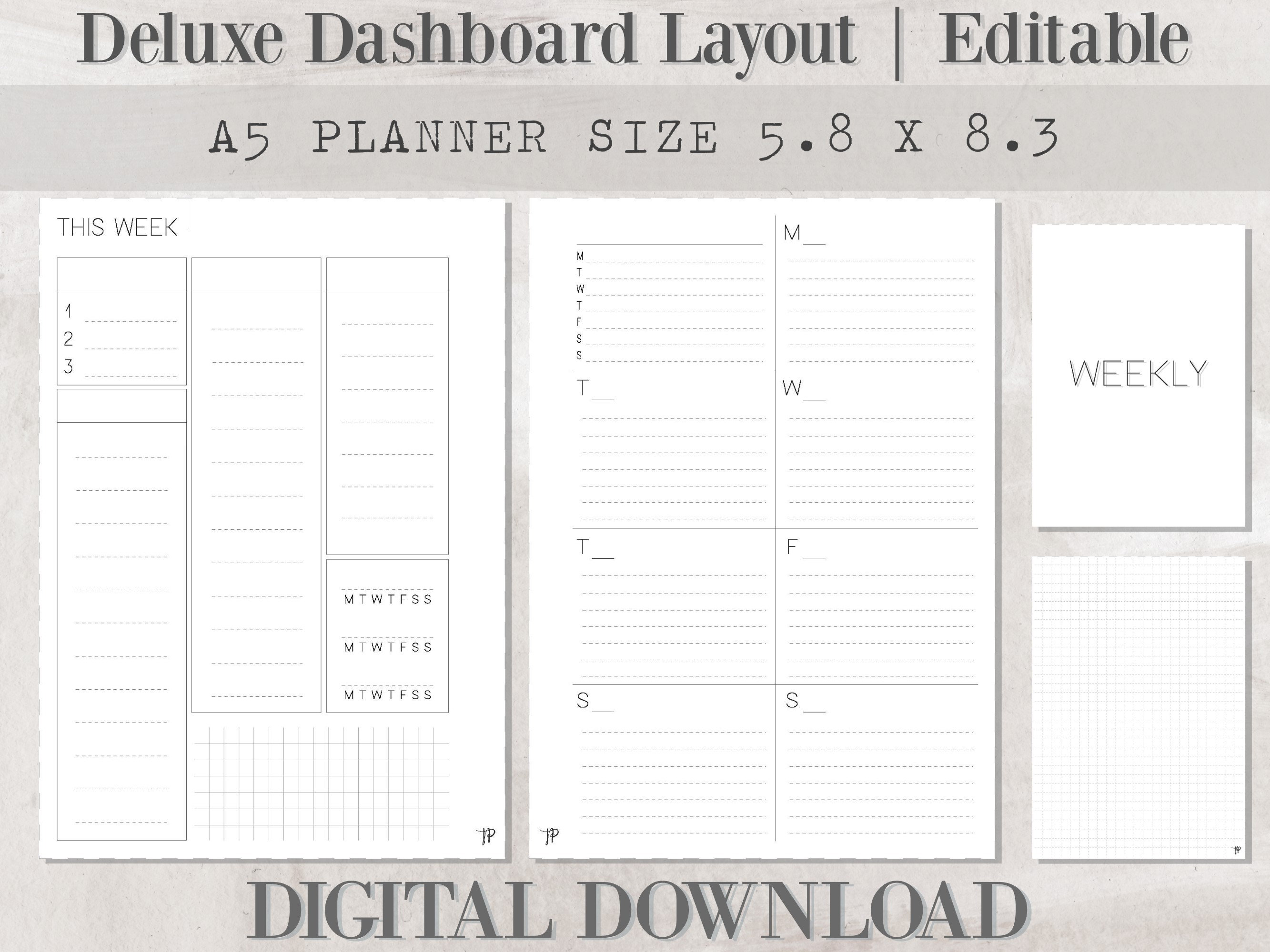 Editable Weekly Printable Planner Insert - A5 SIZE - Deluxe Dashboard ...