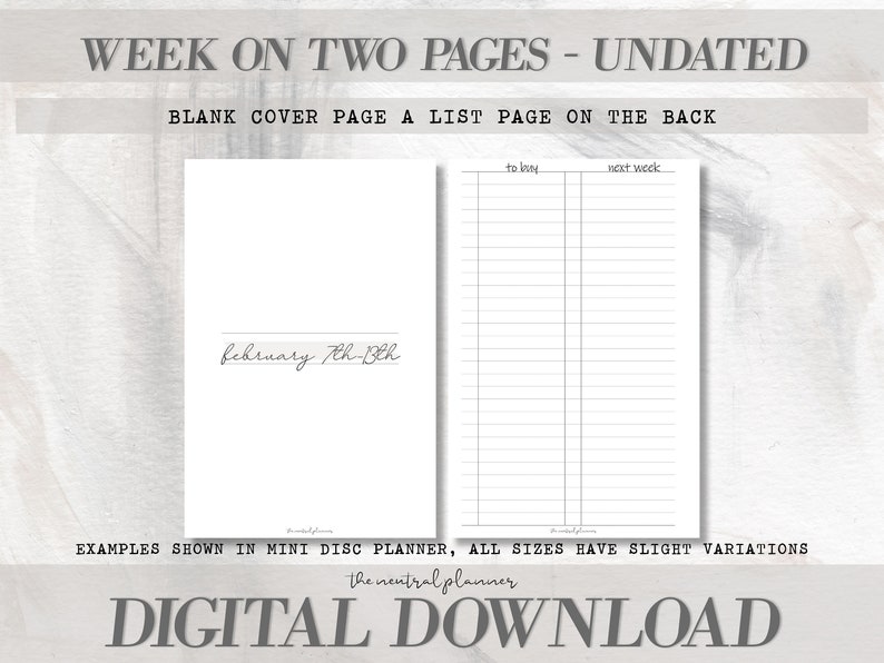 Puede incluir: Una descarga digital para un planificador imprimible con una p&aacute;gina de portada en blanco y una p&aacute;gina de lista en la parte posterior. La p&aacute;gina de portada tiene el texto "febrero 7th-8th" escrito en cursiva. La p&aacute;gina de lista tiene dos columnas etiquetadas como "por hacer" y "pr&oacute;xima semana".