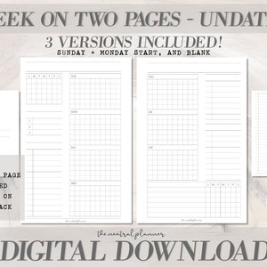 A5 Size Planner | Week on Two Pages | Minimal Aesthetic Weekly Printable Insert