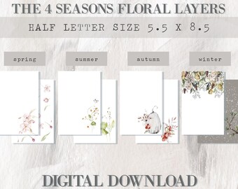 Capas florales de temporada -MEDA CARTA- 8 paneles decorativos de planificación imprimibles