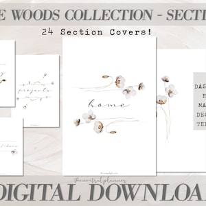 Half Letter Size | The Woods Sections | 24 Printable Planner Title Dashboards