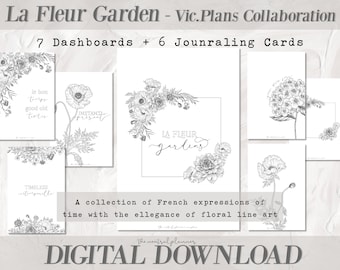 La Fleur Garden x Vic.Plans | パーソナルワイドサイズ | フラワープリント可能なプランナーダッシュボード + ジャーナリングカード