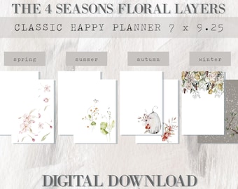 Seasonal Floral Layers -CLASSIC HAPPY PLANNER- 8 Decorative Printable Planner Dashboards