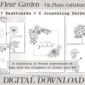Jardim La Fleur x Vic.Plans | Tamanho A6 | Painel de planejamento para impressão de flores + cartões de registro no diário