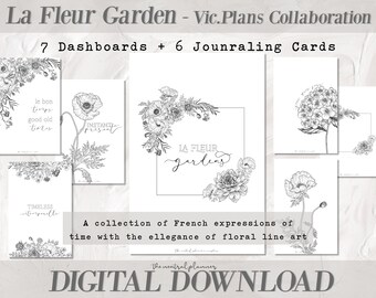 La Fleur Garden x Vic.Plans | A6 サイズ | フラワー プリント可能 プランナー ダッシュボード + ジャーナリング カード