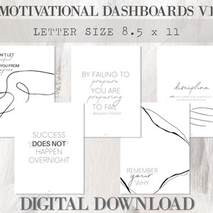 Paneles de control de planificación imprimibles motivacionales - TAMAÑO DE CARTA DE EE. UU. - Inserción decorativa estética mínima