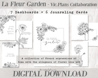 La Fleur Garden x Vic.Plans | A5 Size | Flower Printable Planner Dashboard + Journaling Cards