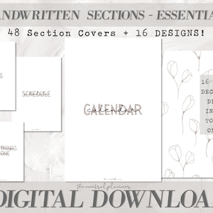 Personal Planner Size | 48 Handwritten Sections - Essentials | Neutral + Minimal Planner Printable for Sections + Dividers