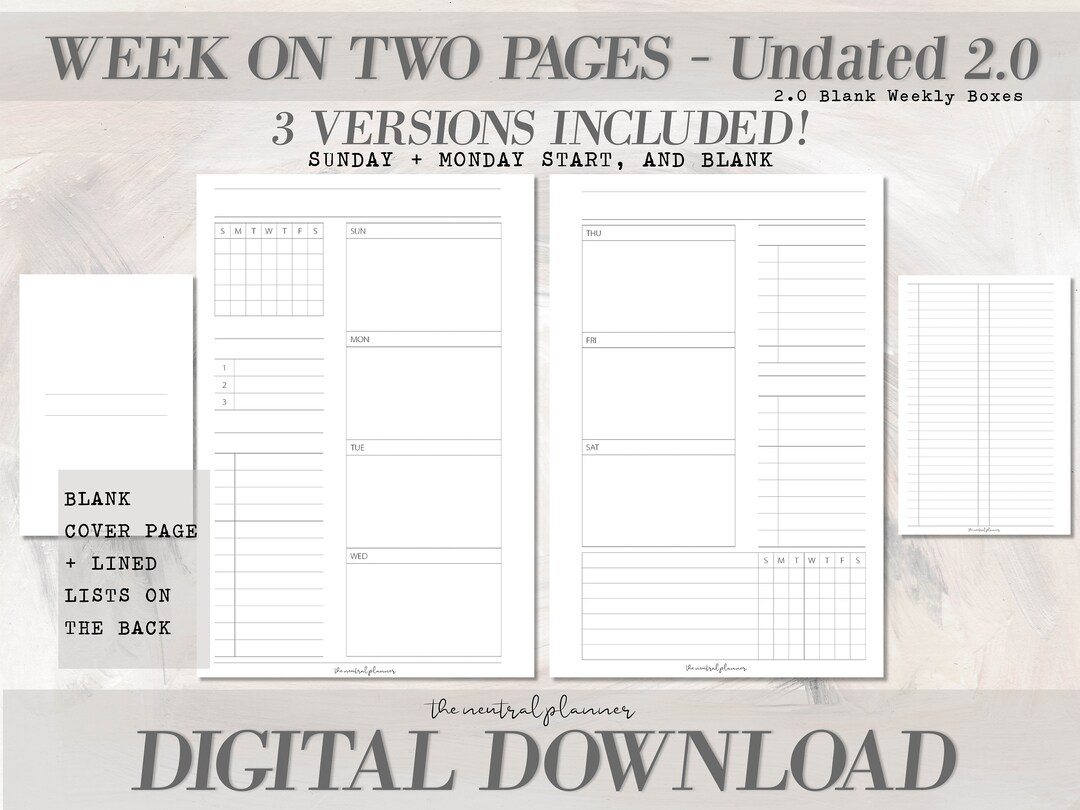 Mini Happy Planner | Week on Two Pages 2.0 | Minimal Aesthetic Weekly ...