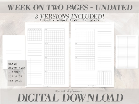 Half Letter Planner | Week on Two Pages | Minimal Aesthetic Weekly Printable Insert
