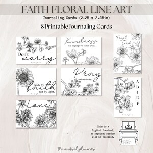 Utskrivbara journalkort med blommönster från Faith för planerare | Dekorativa blomsterskisser med journaldekoration | Minimalistisk blomsterdesign