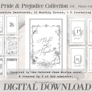 Taille standard TN | La collection Orgueil & Préjugés x Elle_Planns | Tableau de bord du planificateur imprimable + couvertures mensuelles + cartes de journalisation