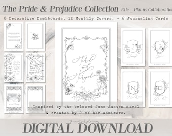 TN 標準サイズ | The Pride & Prejudice Collection x Elle_Planns | 印刷可能なプランナーダッシュボード + 月間カバー + ジャーナリングカード