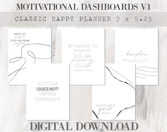 Motivational Printable Planner Dashboards - CLASSIC HAPPY PLANNER - Minimal Aesthetic Decorative Insert