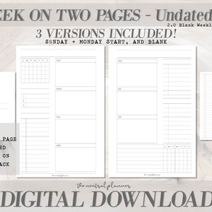 B6 Size | Week on Two Pages 2.0 | Minimal Aesthetic Weekly Printable Insert