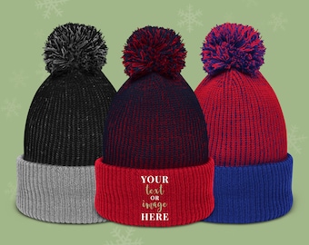 Personalized Unisex Speckled Pom-Pom Beanie, Unisex Pom-Pom Beanie, Custom Beanie, Personalized Gift, Gift for Her, Gift for Him