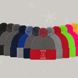 Personalized Unisex Pom-Pom Knit Cap, Unisex Knit Cap, Custom Knit Cap, Personalized Gift, Gift for Her, Gift for Him