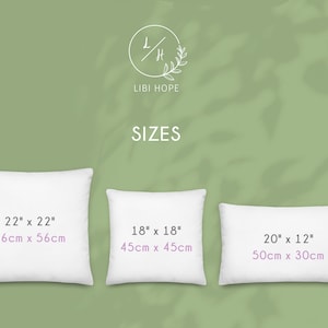 May include: Three white pillowcases with different sizes and measurements in inches and centimeters. The pillowcases are on a green background.