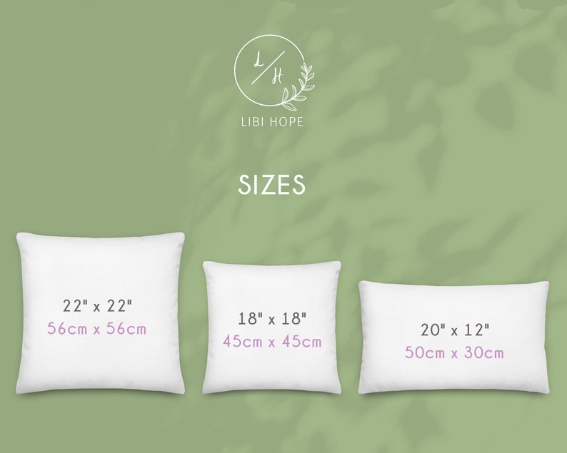 May include: Three white pillowcases with different sizes and measurements in inches and centimeters. The pillowcases are on a green background.