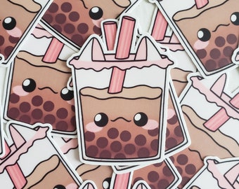 Kawaii Boba Cat Vinyl Sticker, Bubble Tea