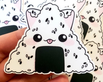 Onigiri Cat Sticker, Japanese Food Decal