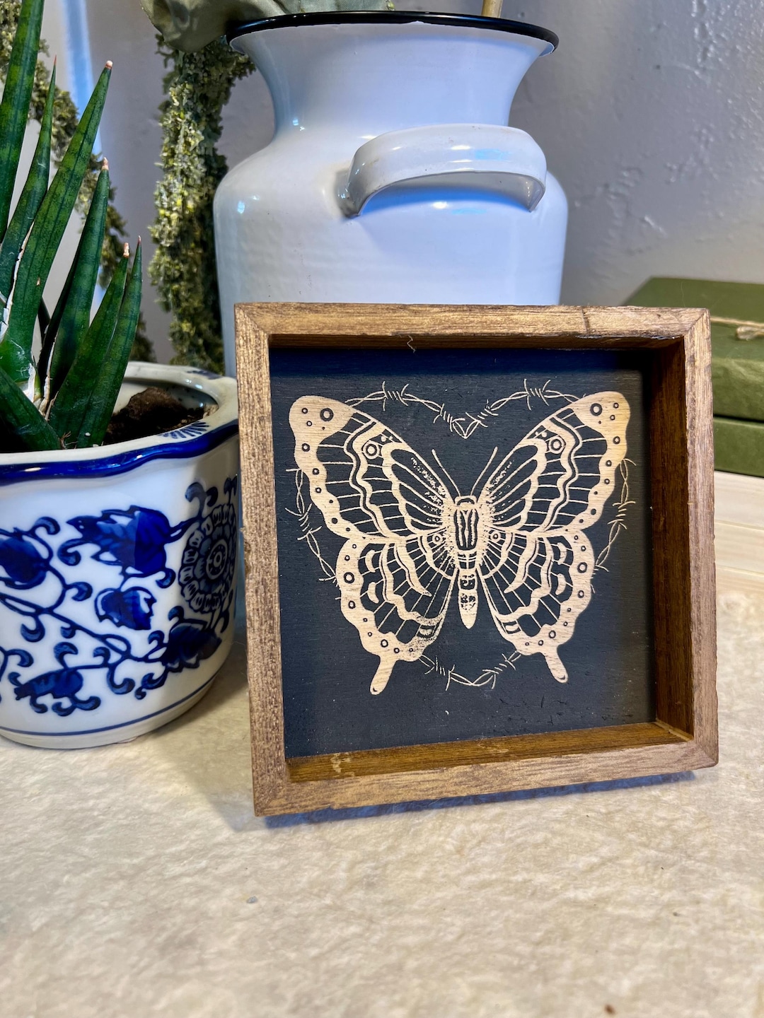 Butterfly and Barbed Wire Wood Inlay Wall Art - Etsy