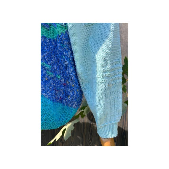 Abstract Patterned Hand Knitted Vibrant Blue Vint… - image 6