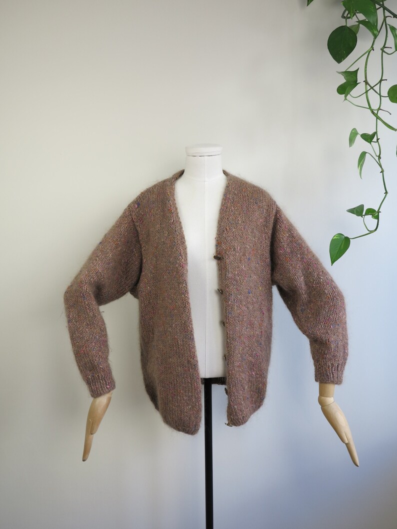 Hand Knitted Vintage Brown Cardigan Size SM