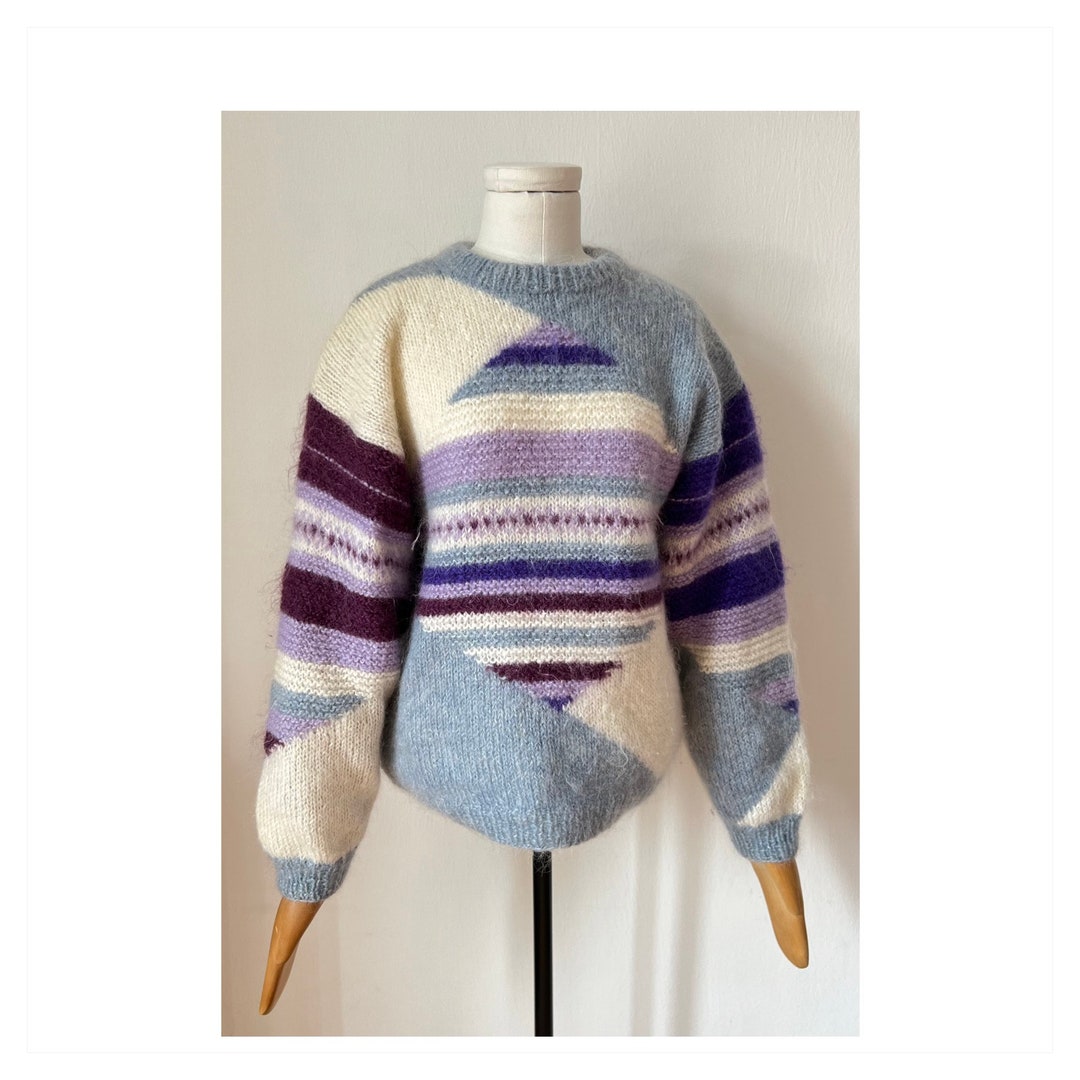 70s 80s Vintage Colour Blocked Knitted Jumper XS 10 12