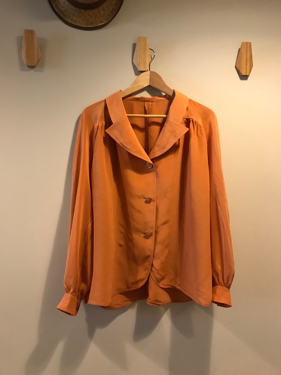 Vintage Blouse/ 1980s Orange Brown Blouse