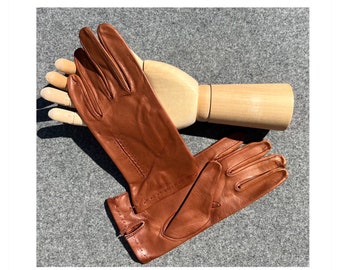 Gants vintage en cuir souple marron pour femmes